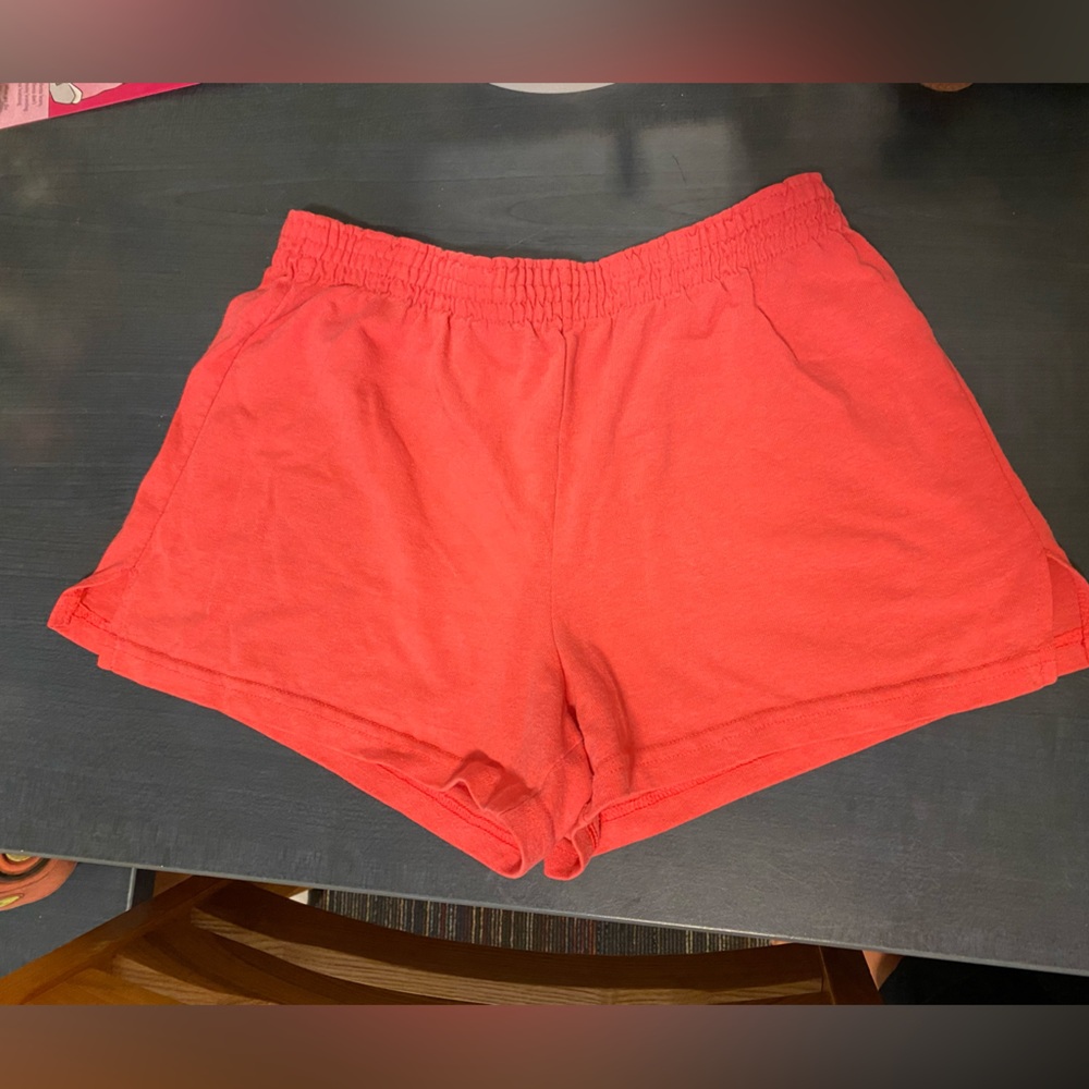 low rise orange soffe shorts